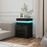 Moderner Nachttisch mit LED Beleuchtung Nachtschrank Hochglanz Nachtkommode mit 3 Schubladen & Flip Cover für Wohnzimmer Schlafzimmer Schwarz - 1