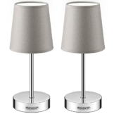 Monzana Nachttischlampe 2er Set Stoffschirm E14 Chrom Metall Wohnzimmer Schlafzimmer Lampe Leuchte Tischlampe Nachttischleuchte Tischleuchte Taupe - 1