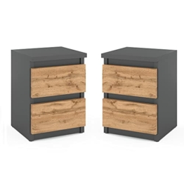 MRBLS Nachttisch 2er Set Nachtschrank Nachtkommode Modern Möbel mit Schubladen Kommode Holz Schubladenschrank für Ihr Schlafzimmer (Grau Matt - Wotan) – 32,5 x 43 x 30 cm (B/H/T) - 1