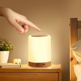 Nachttischlampe, Aisutha LED Nachttischlampe Touch Dimmbar mit 10 Farben und 4 Modi, Holzmaserung Nachtlicht USB Aufladbar, Tischlampe mit Timing Funktion für Schlafzimmer Wohnzimmer und Kinderzimmer - 1