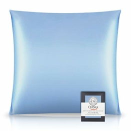OLESILK Seide Kissenbezug Kissenhülle Haar- und Hautpflege mit Reißverschluss 16 Momme 1 Stück Hellblau 80x80cm - 1