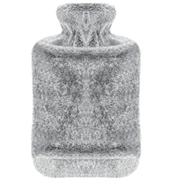 opamoo Wärmflasche mit Bezug Kängurutasche, 2L Groß Wärmflaschen mit weichem Naturkautschuk Flauschig Bettflasche für erwachsene und Kinder ideal für Bauch Rücken und Nacken Schmerzlinderung - Grau - 1