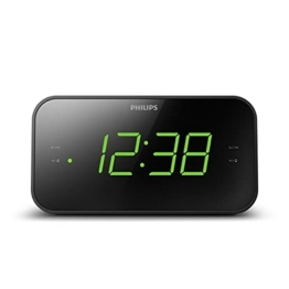 Philips Audio Wecker mit Radio, Display für das Bett, Digitalradio mit Doppelalarm, Sleep Timer & Schlummerfunktion, tragbar mit Batterie-Backup, schwarz mit großem Display - 1