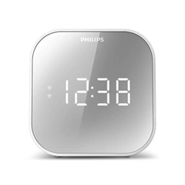 Philips Wecker mit Radio, Radio mit verspiegeltem Display, Digitalradio mit Doppelalarm, Sleep Timer & Schlummer Funktion, tragbar mit Batterie-Backup, Radio mit USB-Anschluss - 1