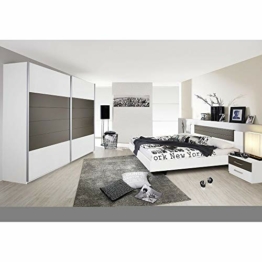 Rauch Möbel Schlafzimmer, Weiß / Lavagrau, bestehend aus Bett mit Liegefläche 160x200 cm inklusive 2 Nachttische und Schwebetürenschrank BxHxT 226x210x62 cm - 1