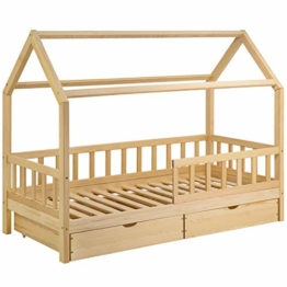 Riverbank Kinderbett 90x200 mit Rausfallschutz - Kinder Hausbett aus Kiefer Holz mit Schubladen & Rollrost | Stabiles Haus Bett für Mädchen & Jungen | 90 x 200 cm Jugendbett Massivholz Natur Hell - 1