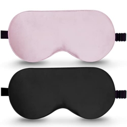Seiden-Schlafmaske, 2er-Pack Augenmaske aus 100 % echter natürlicher reiner Seide mit verstellbarem Riemen, Augenmaske zum Schlafen, BeeVines Augen-Schlafschutz für Yoga-Reisen, blockiert Licht - 1