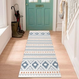 SHACOS Baumwolle Teppich Läufer Flur 60x180 cm Teppich Läufer Küche Waschbar Blau Küchenteppich Marokkanisch Teppichläufer für Innen, Schlafzimmer Dekor - 1