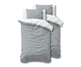 ‎Sleeptime 100% Baumwolle Bettwäsche 135cm x 200cm 4teilig Weiß/Grau - weich & bügelfrei Bettbezüge mit Reißverschluss - zweifarbiges Bettwäsche Set mit 2 Kissenbezüge 80cm x 80cm - 1