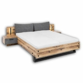 Stella Trading DOVER Stilvolle Doppelbett Bettanlage mit Nachtkommoden & LED-Beleuchtung 180 x 200 cm - Schlafzimmer Komplett-Set in Alpine Lodge Optik, Betonoxid - 289 x 97 x 216 cm (B/H/T) - 1