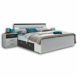 Stella Trading MARS Stilvolle Doppelbett Bettanlage 180 x 200 cm mit 2x Nachtkommoden - Schlafzimmer Komplett-Set in weiß / Lava-Optik - 216 x 97 x 185 cm (B/H/T) - 1