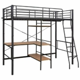 Tidyard Etagenbett mit Tischrahmen Metallbett Hochbett Bett Kinderbett Jugendbett Bettgestell Schwarz Metall 90x200 cm - 1