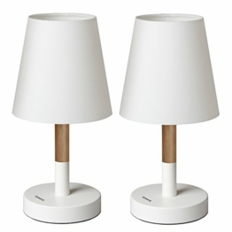 Tomons 2er Set LED Nachttischlampe aus Holz, LED Tischlampe Tischleuchte mit Stoffschirm für Schlafzimmer, Wohnzimmer, Arbeitszimmer, Beistelltisch – Weiß - 1