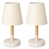 Tomons Nachttischlampe LED 2er Set Holz, LED Tischleuchte mit Stoffschirm für Schlafzimmer, Wohnzimmer, Arbeitszimmer, Beistelltisch - Beige - 1