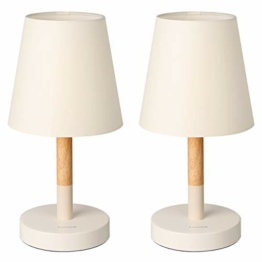 Tomons Nachttischlampe LED 2er Set Holz, LED Tischleuchte mit Stoffschirm für Schlafzimmer, Wohnzimmer, Arbeitszimmer, Beistelltisch - Beige - 1