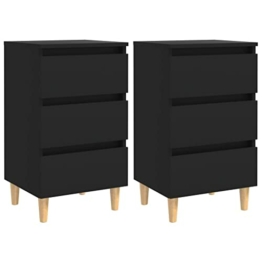 vidaXL 2X Nachttisch mit Massivholz-Beinen 3 Schubladen Nachtschrank Nachtkonsole Nachtkommode Schlafzimmer Schrank Kommode Schwarz 40x35x69cm - 1