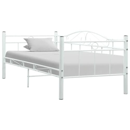 vidaXL Bettgestell Bett Metallbett Schlafzimmerbett Einzelbett Ehebett Bettrahmen Schlafzimmermöbel Lattenrost Weiß Metall 90x200cm - 1