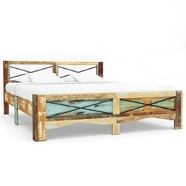 vidaXL Bettgestell Vintage Holzbett Doppelbett Bett Massivholzbett Schlafzimmerbett Futonbett Bettrahmen Ehebett Recyceltes Massivholz 140x200cm - 1