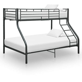 vidaXL Etagenbett Stockbett Bettgestell Metallbett Bett Hochbett Kinderbett Doppelstockbett Schlafzimmerbett Schwarz Metall 140x200cm 90x200cm - 1