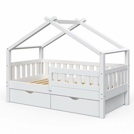 Vitalispa Design Kinderbett Babybett Jugendbett Hausbett mit Schublade Lattenrost (80 x 160 cm, Weiß) - 1