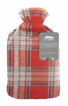 Wärmflasche mit schönen Fleece-Druck Soft Cover Premium Naturkautschuk 2 Liter Heißwasser-Tasche - hilft Wärme und Komfort (Rot/Grau Kariert) - 1