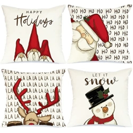 Weihnachtskissen Kissen Weihnachten Kissenbezug KissenhüLle Weihnachtskissenbezug Dekokissen Xmas Deko Hirsch Weiß Christmas Pillow Cushion Covers Polyester 45x45cm Winter 4 Stück Decoration - 1