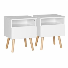 WOLTU® Nachttisch 2er Set Nachtkommode Nachtschrank Beistelltisch Sofatisch, mit Schublade und Offenem Fach, mit Beinen, Holz, Weiß, 40x33,5x50cm(BxTxH), TSR58ws-2 - 1