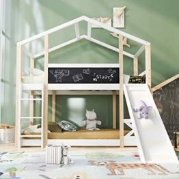 ZYLOYAL10 Kinderbett Baumhaus mit Rutsche & Leiter 90 x 200 cm, Hochbett für Kinder– 2X Lattenrost- Natur & Weiß (Mit Rutsche) - 1