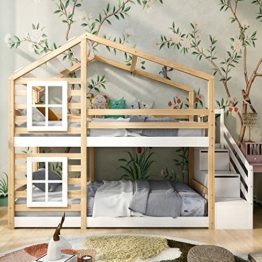 ZYLOYAL10 Kinderbett Baumhaus mit Schublade und Rausfallschutz 90 x 200 cm, Hochbett für Kinder– 2X Lattenrost- Natur & Weiß - 1